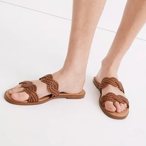 👡NWT MADEWELL Cora Perforated Leather Slide Sandals 👡Size 6.5 👡English Saddle